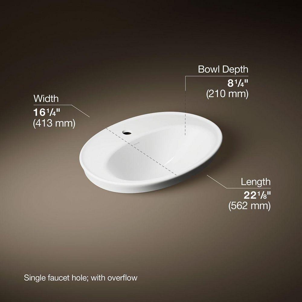 Serif® Ceramic Oval Drop-In Bathroom Sink with Overflow