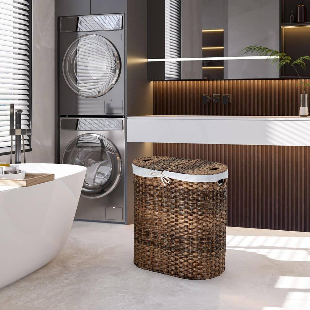 Handwoven Double Lidded Oval Hamper Sorter