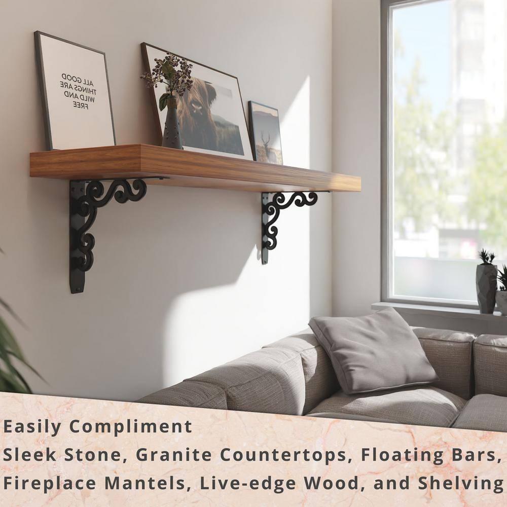 Charleston Heavy Duty Steel Fireplace Mantel Brackets, Floating Shelf, Countertop Support - 12" x 12" x 2"