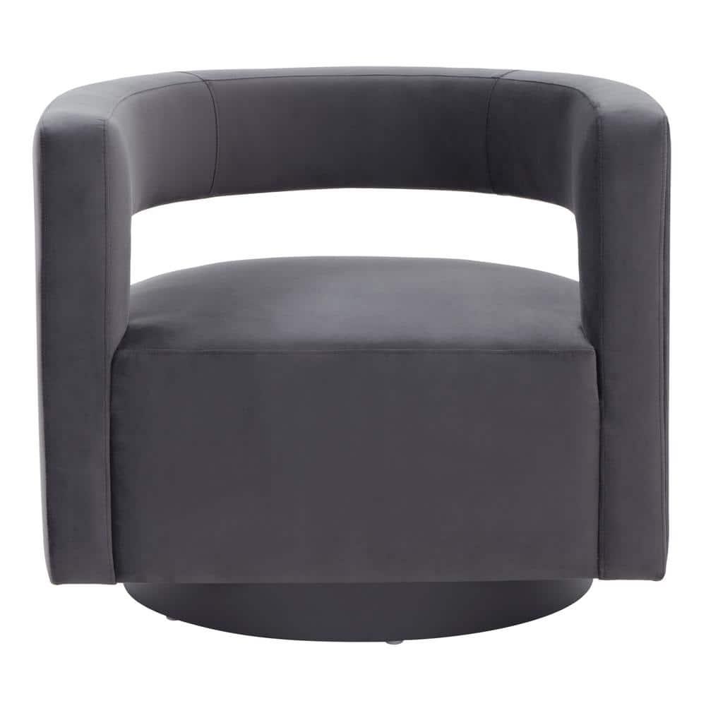 Edgar Velvet Swivel Chair - SFV4764 - Dark Grey/Black - Safavieh Couture