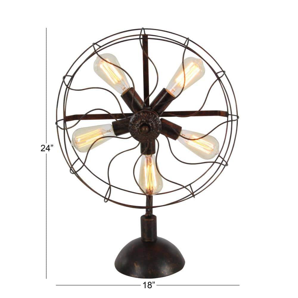 DecMode 24" 5 Light Vintage Fan Bronze Accent Lamp with Black Metal Shade