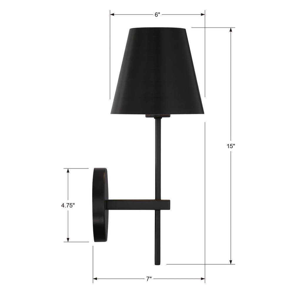 Crystorama Xavier 1 Light Matte Black Wall Mount - 6'' W x 15'' H x 7'' D