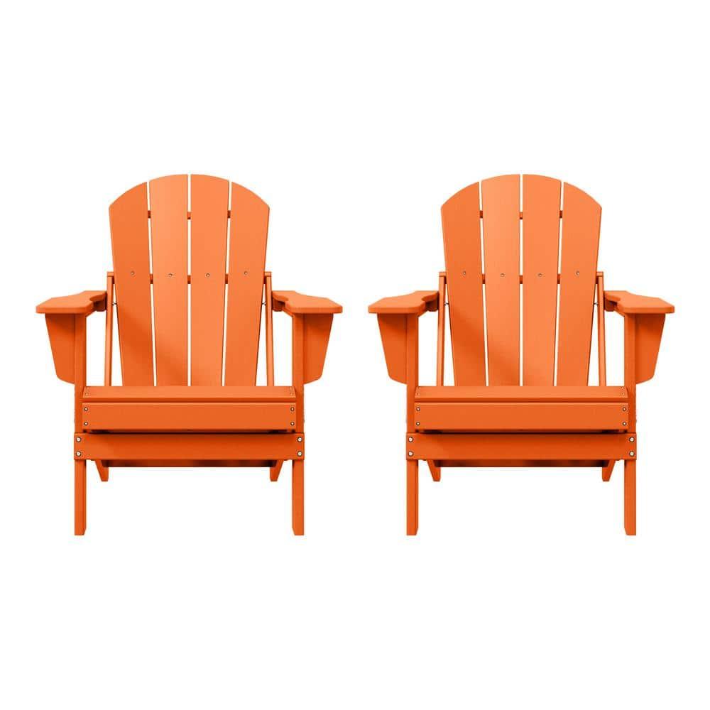JUSTLET Outdoor Patio Chair, HDPE Folding Adirondack Chair Set of 2, Orange