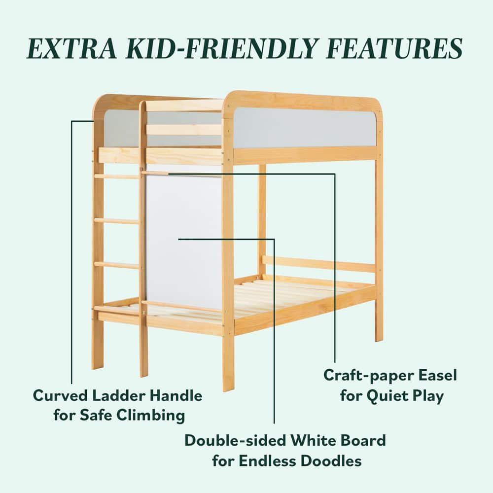 Walker Edison Contemporary Twin over Twin Wooden Bunk Bed with Ladder, Natural Pine