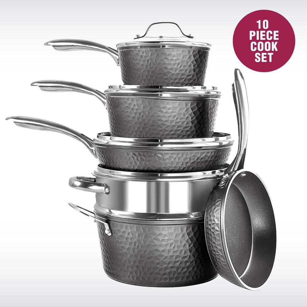 Granitestone Granitestone Hammered 10 Piece Aluminum Nonstick Cookware Set with Stay Cool Handles, Oven & Dishwasher Safe
