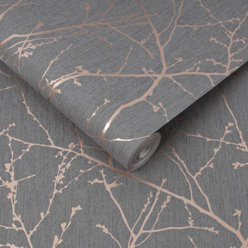 Innocence Charcoal and Copper Wallpaper