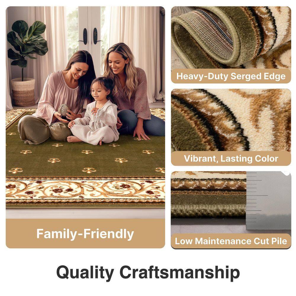 Well Woven Barclay Collection Fleur de Lis Green 9'3" x 12'6" Area Rug - for Living Room, Bedroom, and Dining Room