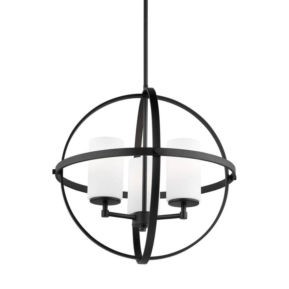 Alturas Midnight Black 3-Light Incandescent Cage Chandelier with Etched Glass