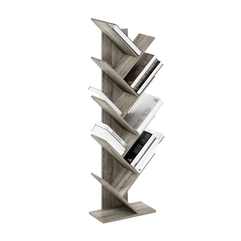 Furinno Tree Bookshelf 9-Tier Bookcase Floor Standing Book Rack Display Stand,French Oak