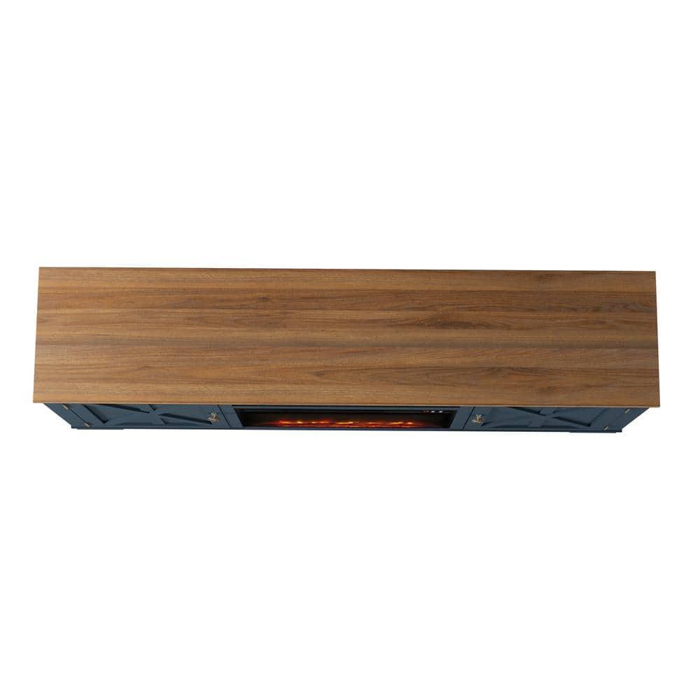 Festivo 70" Farmhouse TV Stand for TVs up to 75" with Electric Fireplace Navy : Entertainment Center, Media Console