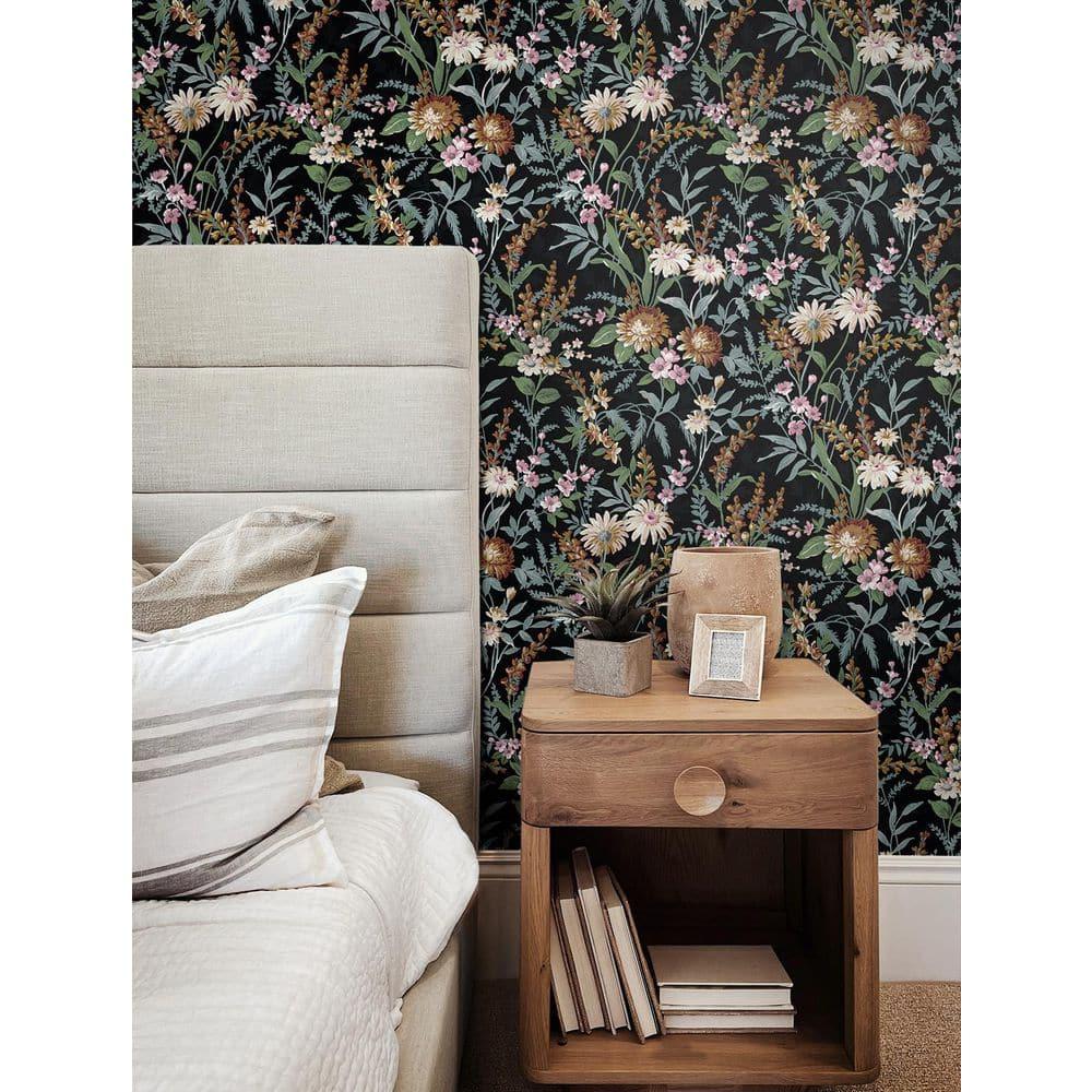 NextWall Vintage Floral Peel and Stick Wallpaper 20.5 in. W x 18 ft. L - Onyx
