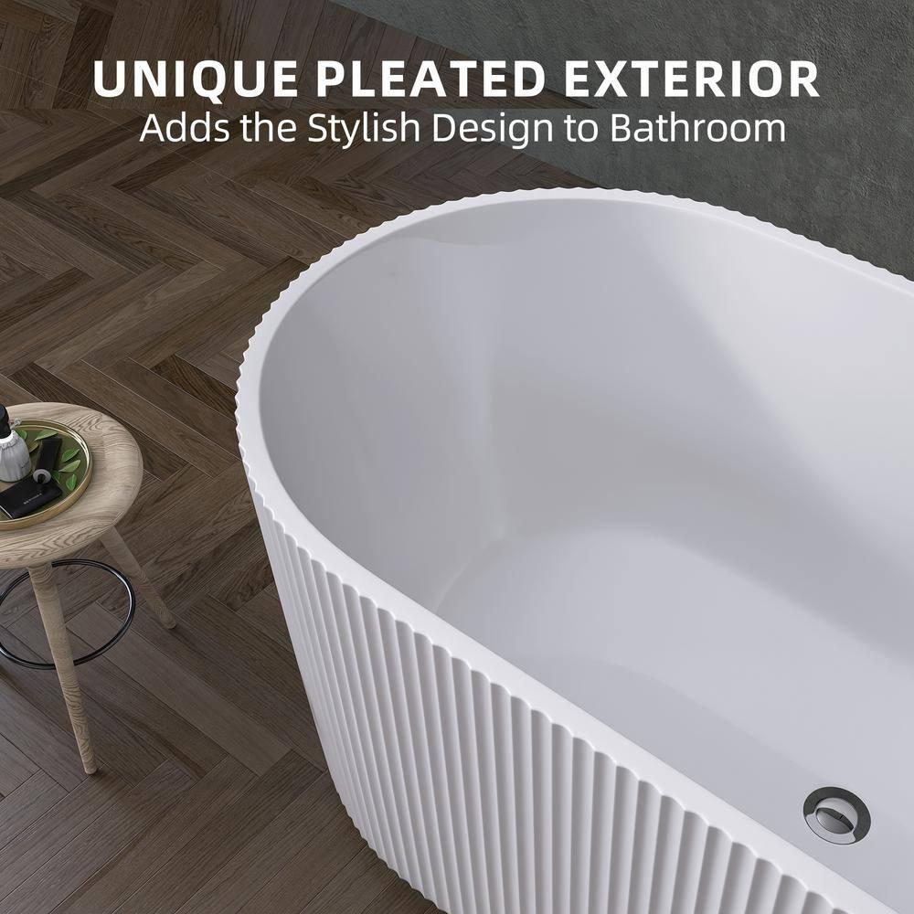 ZEAFIVE WZ48-GW59-R 59" X 30" Freestanding Corner Soaking Acrylic Bathtub
