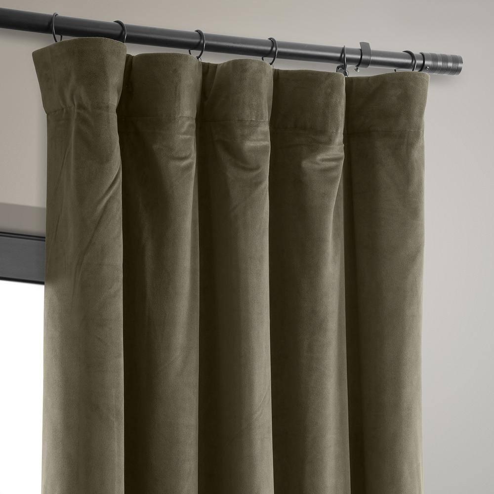 Half Price Drapes Signature Denver Taupe Velvet Blackout Curtains For Bedroom(1 Panel), 50WX 96L