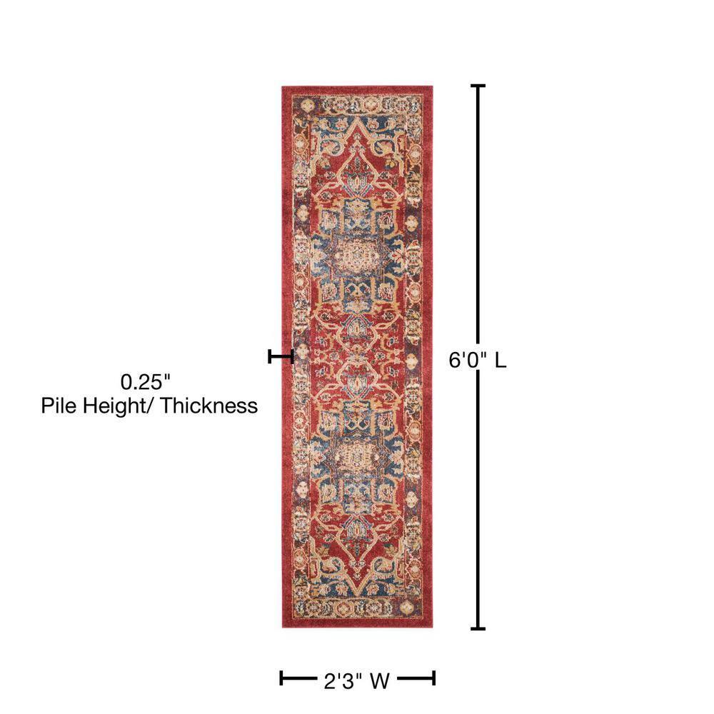 Bijar BIJ605 Power Loomed Indoor Runner Rug - Red/Royal - 2'3"x6' - Safavieh