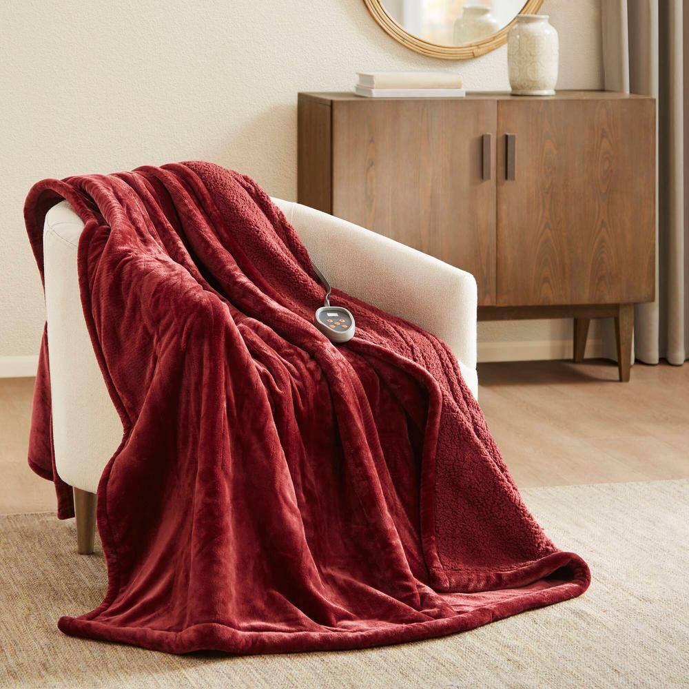Woolrich Woolrich Heated Plush to Berber Blanket,Garnet,Twin