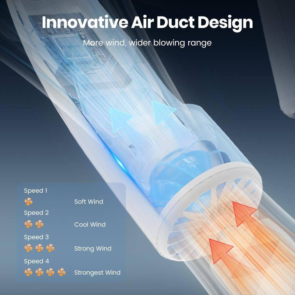 1.78 in. 4-Speeds Personal Fan in White, 10000mAh Portable Neck Fan, Rechargeable, 360° All Around Cooling