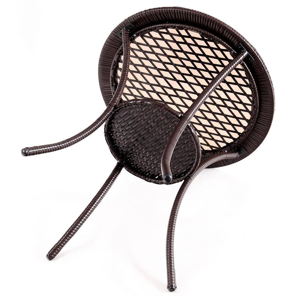 Tangkula Outdoor Side Table with Storage PE Wicker Patio Bistro Table with Tempered Glass Tabletop
