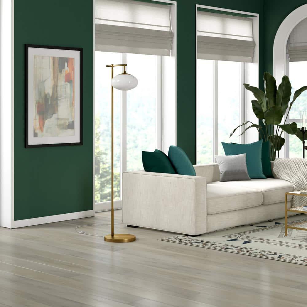 Evelyn&Zoe Blume 68" Tall Arc Floor Lamp with Glass Shade, Brushed Brass/Milk White