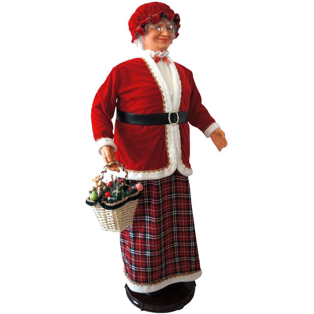 Christmas Time 58-In. Dancing Mrs. Claus with Tartan Skirt and Gift Basket | Animated Indoor Christmas Holiday Home Decor | CT-AMC058M-13RED