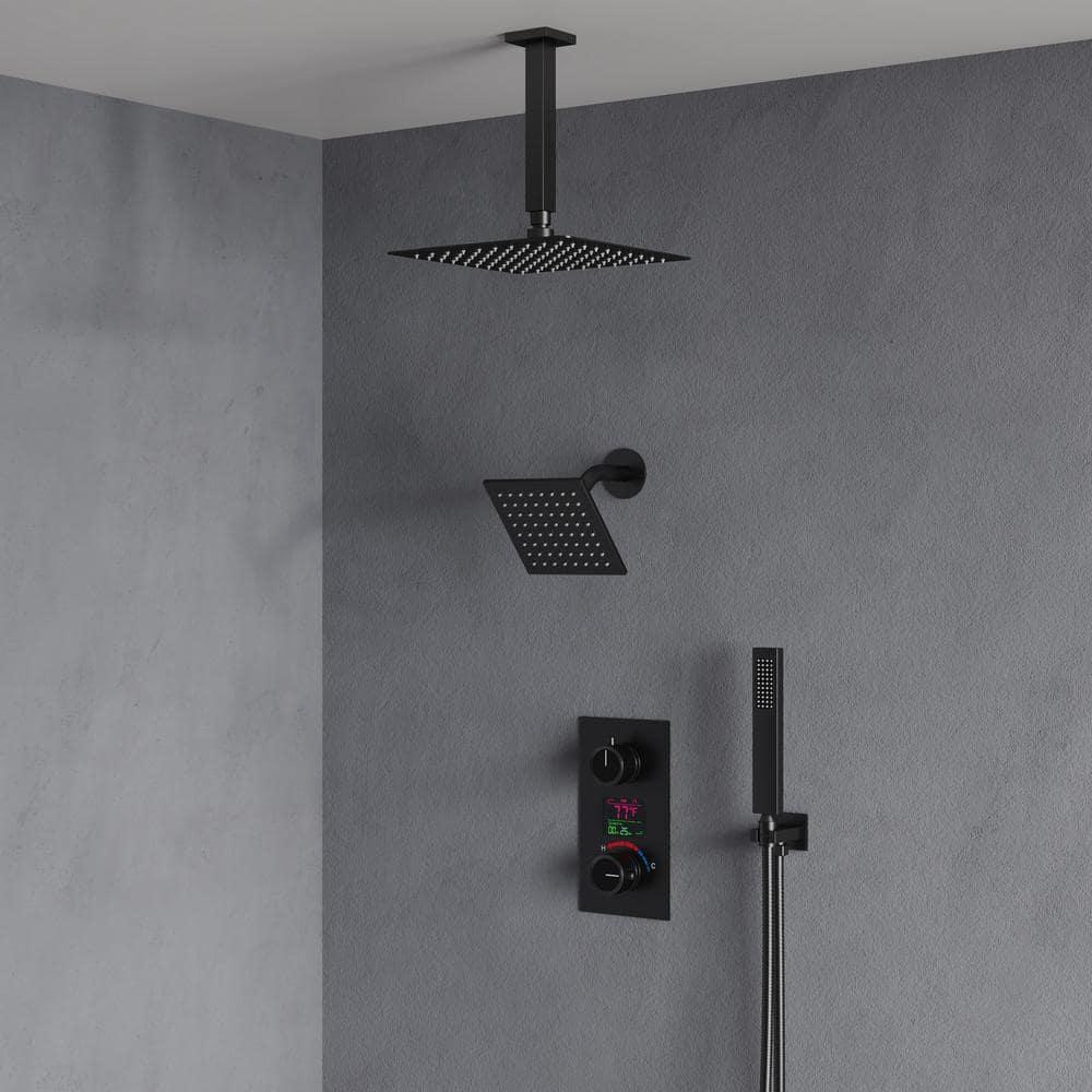 Pressure Balancing Shower Faucet 12" High-Pressure Dual Showerheads with LCD Display