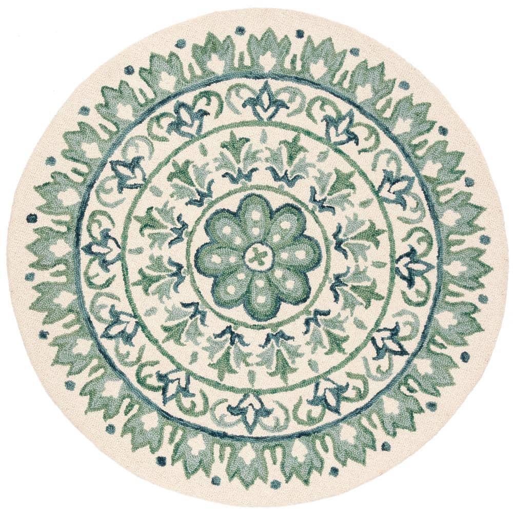 Novelty NOV607 Hand Tufted Area Rug - Ivory/Teal - 6' Round - Safavieh.