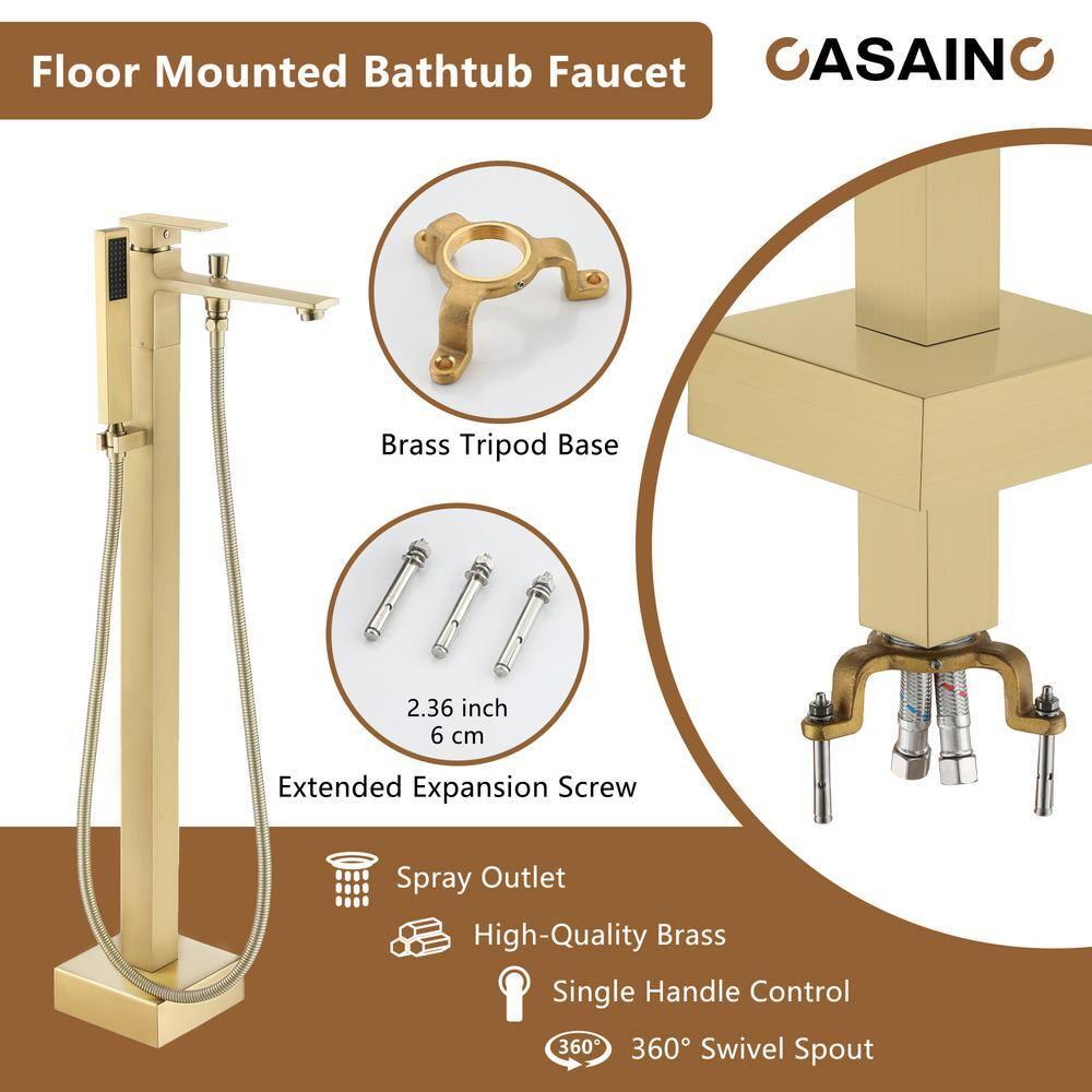 Single Handle Free Standing Bathtub Faucet with Diverter and Handshower