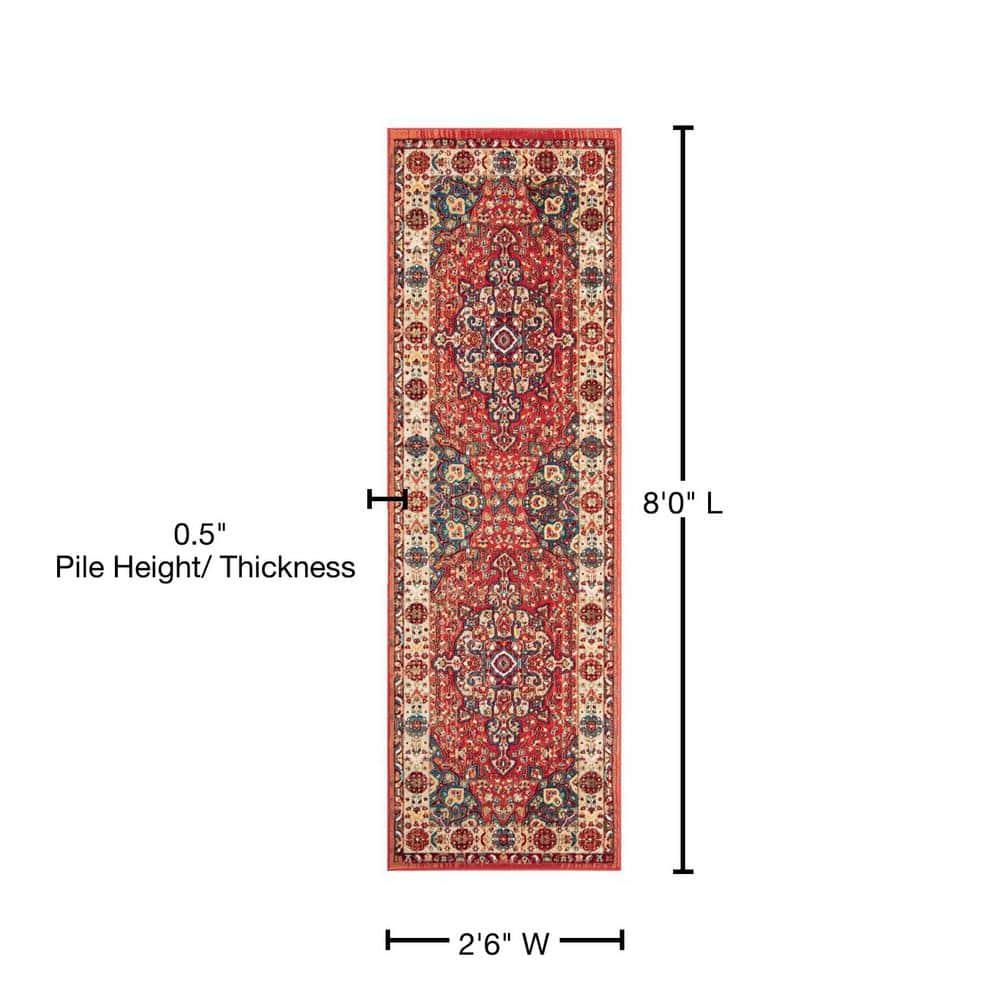 Kashan KSN305 Power Loomed Runner Rug - Red/Ivory - 2'6"x8' - Safavieh