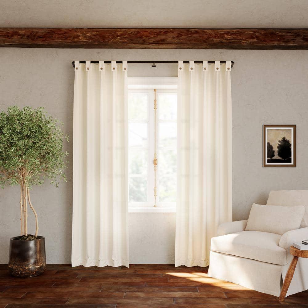 40"x63" Archaeo Light Filtering Cotton Blend Button Tab Top Curtain Panel Cream: Transitional Off-White Curtain