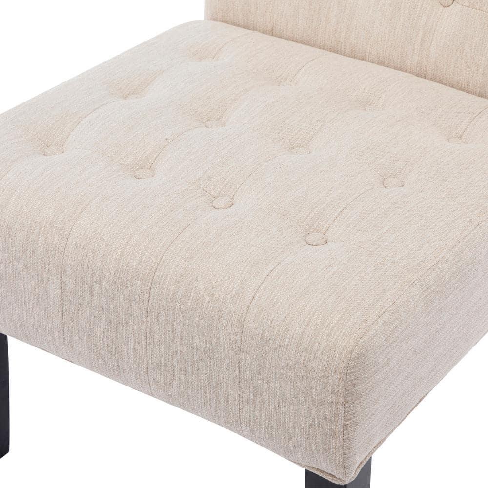 Noble House Loverin Fabric Tufted Slipper Chairs, Set of 2, Beige and Matte Black