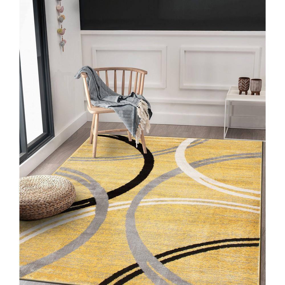 World Rug Gallery Contemporary Abstract Circles Design 3'3" x 5'  Yellow Area Rug