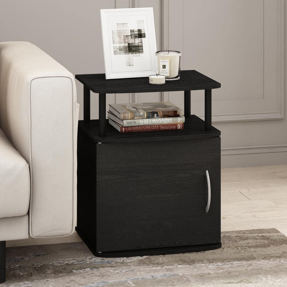 Furinno Set of 2 Modern Utility End Table Space-Saving Bedside Table Nightstand W/1 Storage Cabinet&Open Storage Shelf,Black