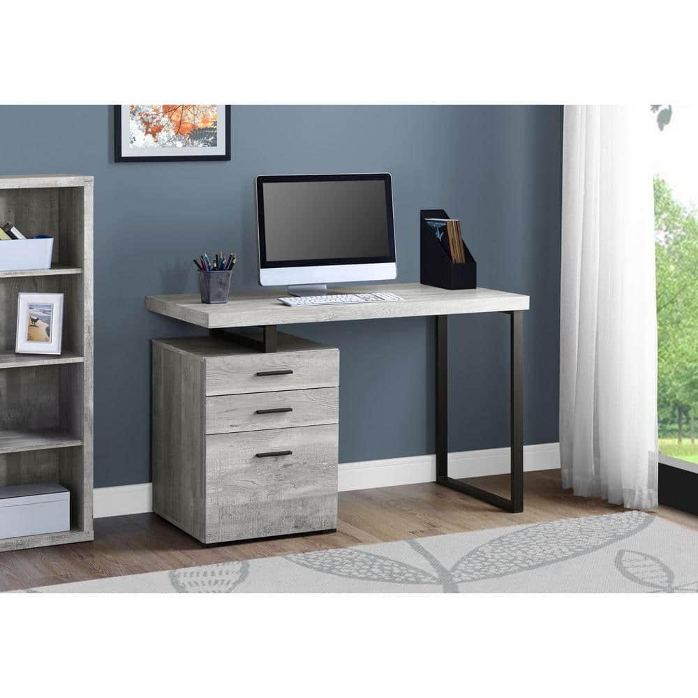 Monarch Specialties Computer Desk Home Office Laptop Left Right Set-Up Storage Drawers 48InchL Work Metal Laminate Grey Black Contemporary Modern