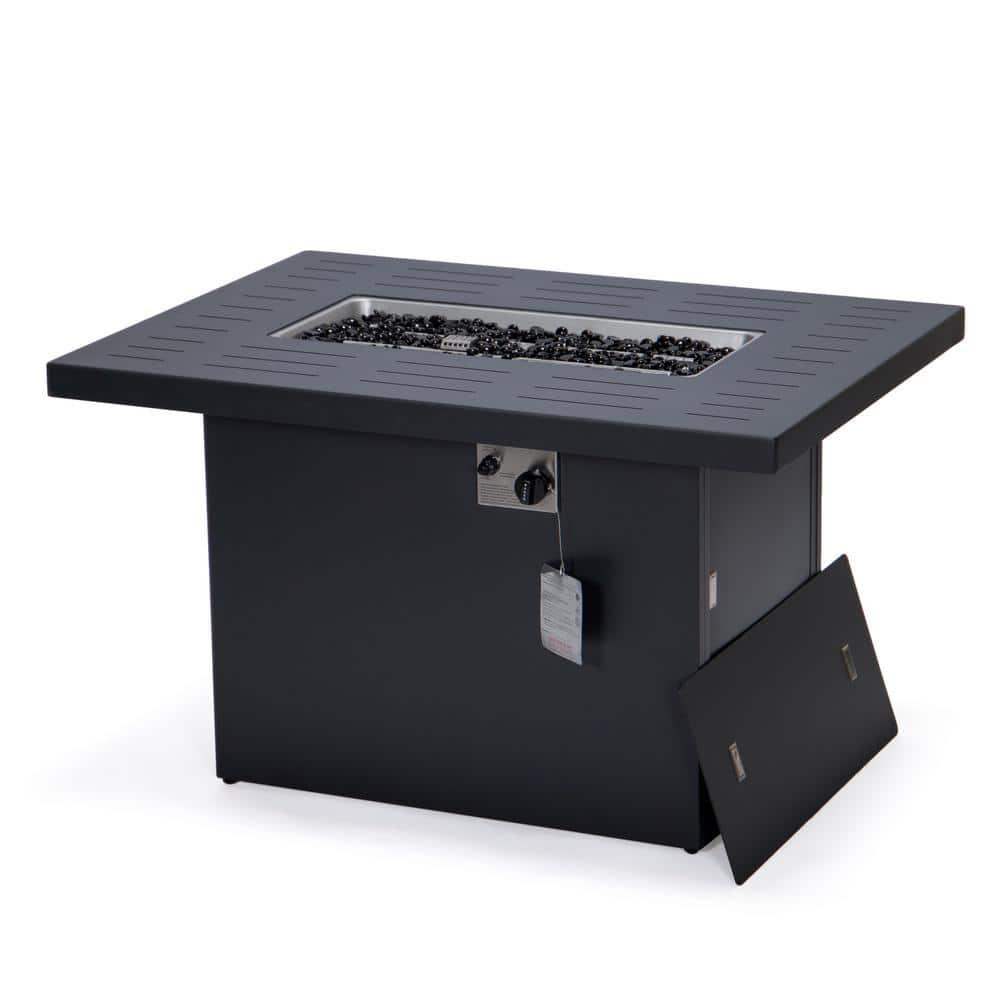 LeisureMod Chelsea Patio Modern Aluminum Propane Fire Pit Table in Black