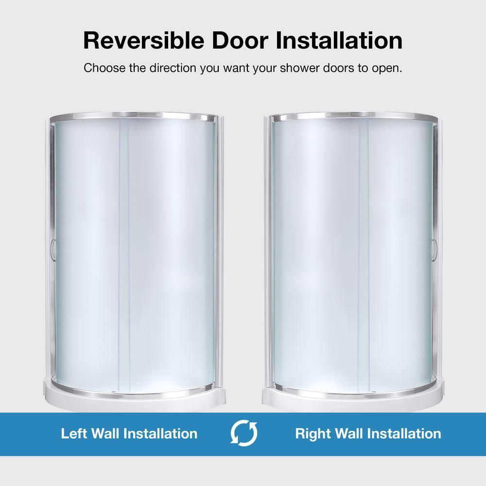 OVE Decors Breeze 40 in. Framed Round Shower Kit w/ Frosted Glass, Base, Wall in Chrome Finish