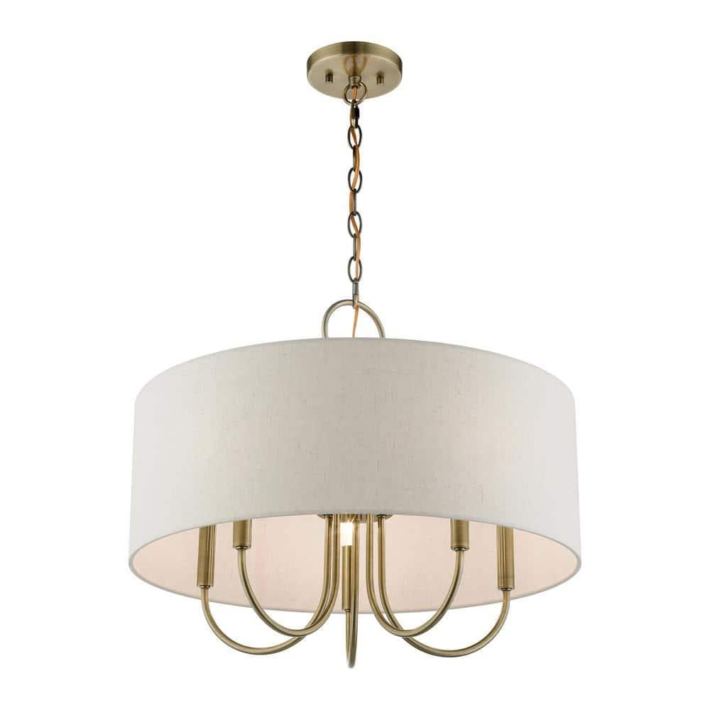 Livex Lighting Blossom 5-Light Metal/Fabric Pendant Chandelier in Antique Brass