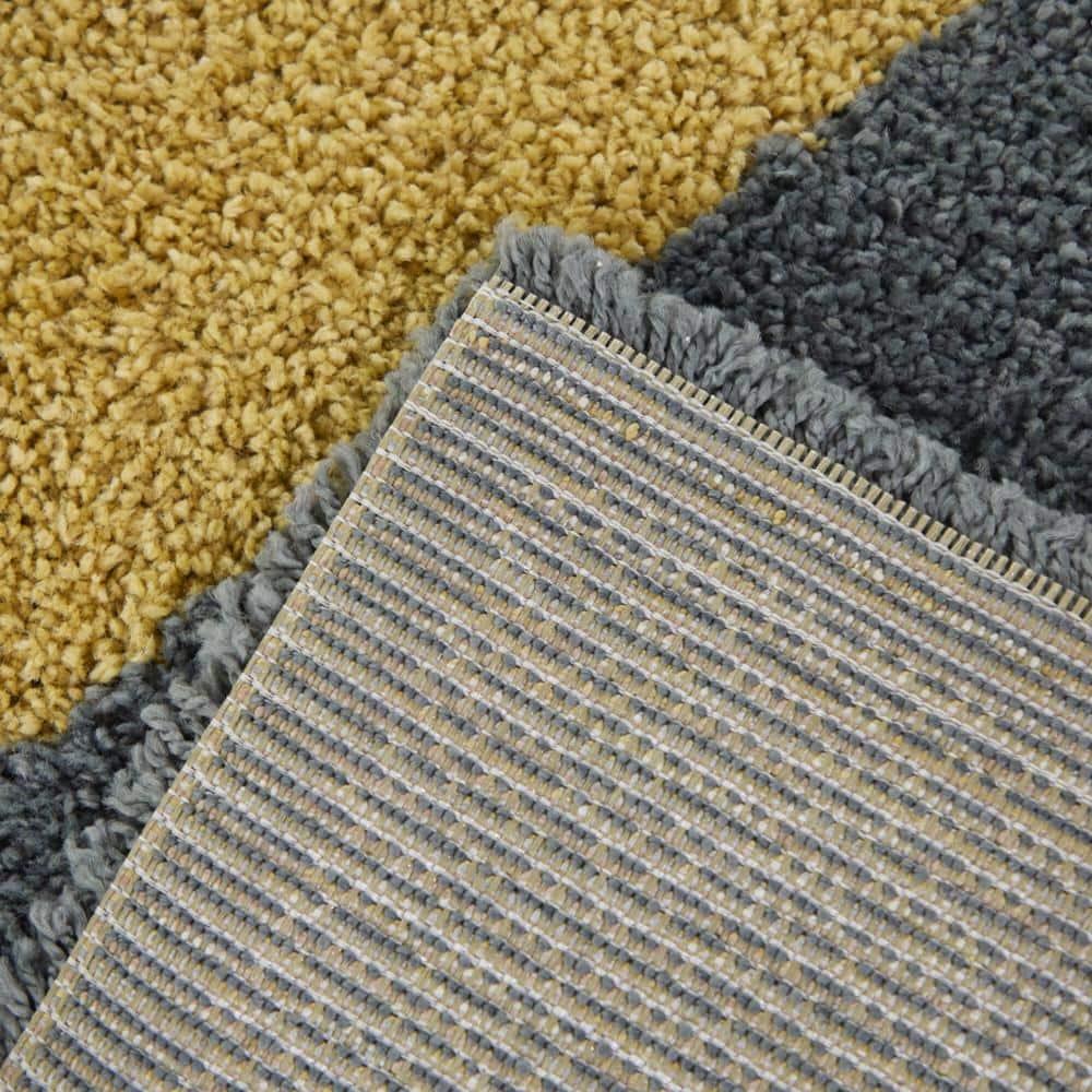 Balta  Jordan Modern Color Block Shag Area Rug Mustard 4'4" x 6' 4' x 6' Tan, Navy, Sage