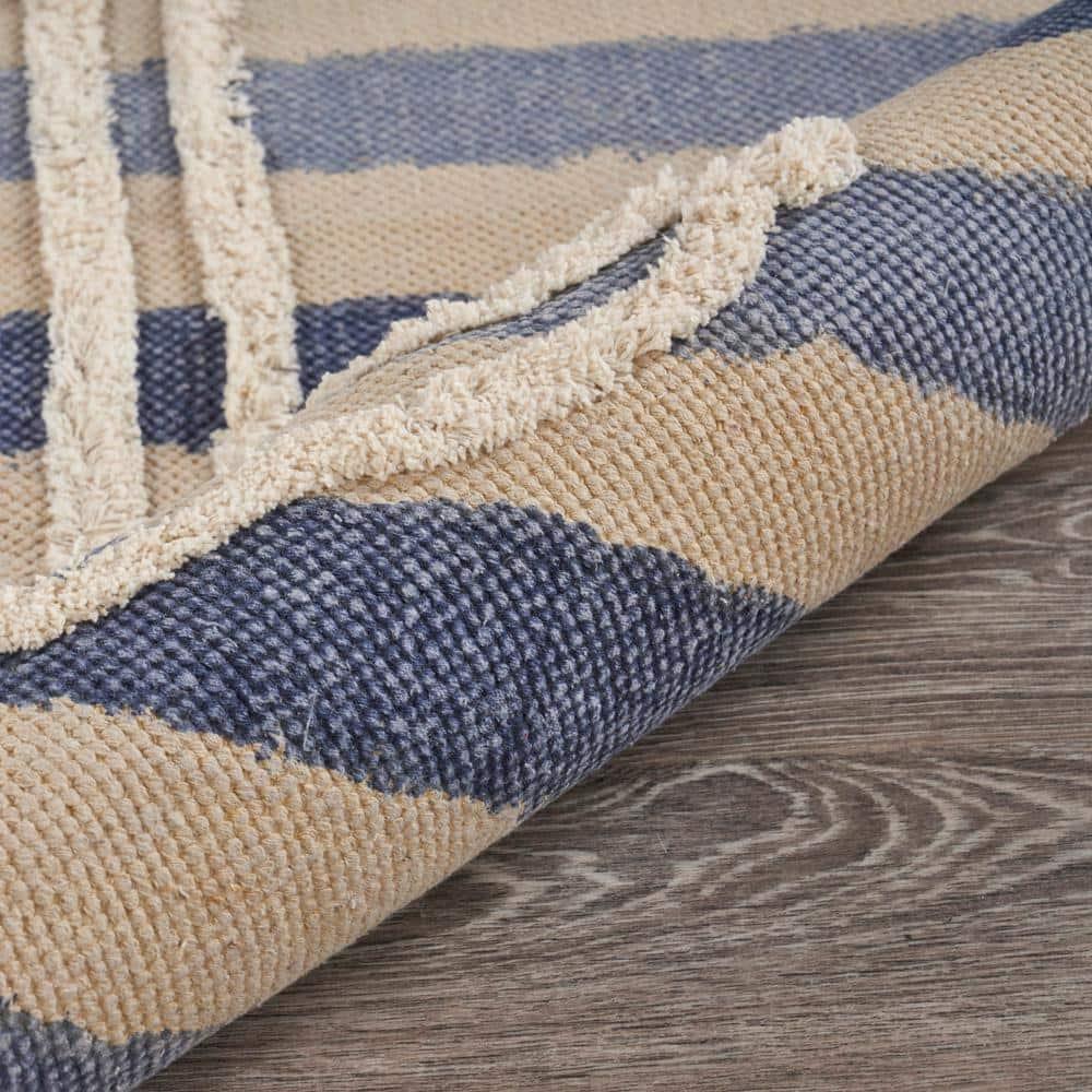 Ox Bay Blair 2'6" x 3'9" Blue/Beige Shag Anchor Striped Durable Indoor Area Rug
