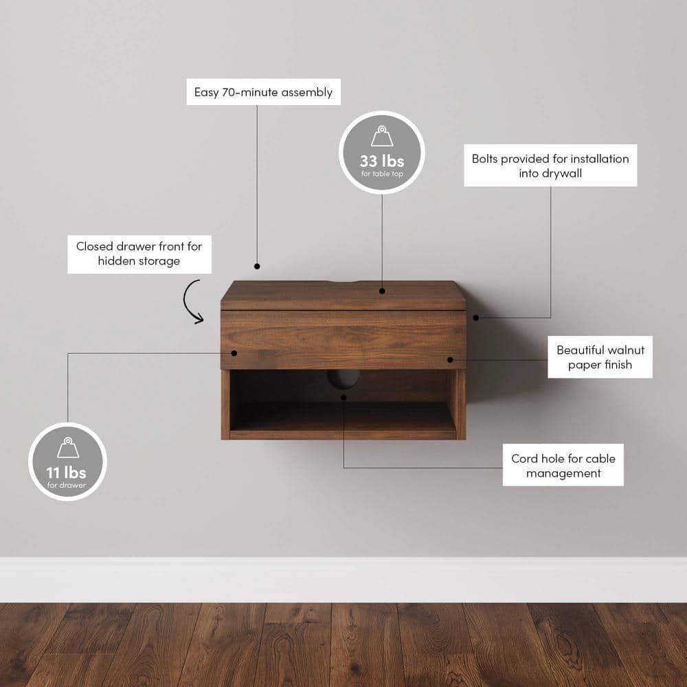 Nathan James Modern Floating Bedroom Nightstand with Storage Drawer and Open Shelf Cubby & Reviews | Wayfair