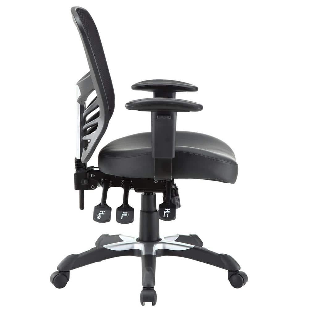 Articulate Mesh Office Chair Black Vegan Leather - Modway: Ergonomic, Adjustable Arms, Swivel, 330lb Capacity