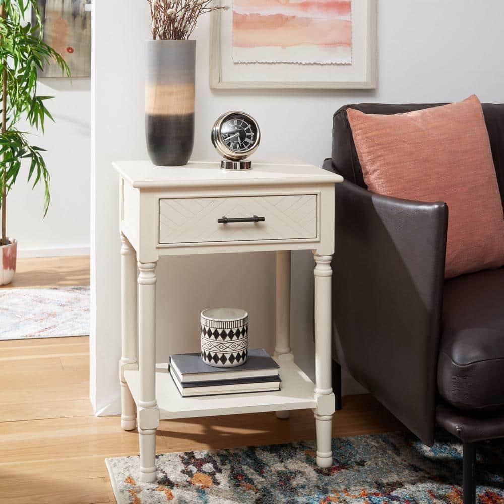 Peyton 1 Drawer Accent Table - Distressed White - Safavieh