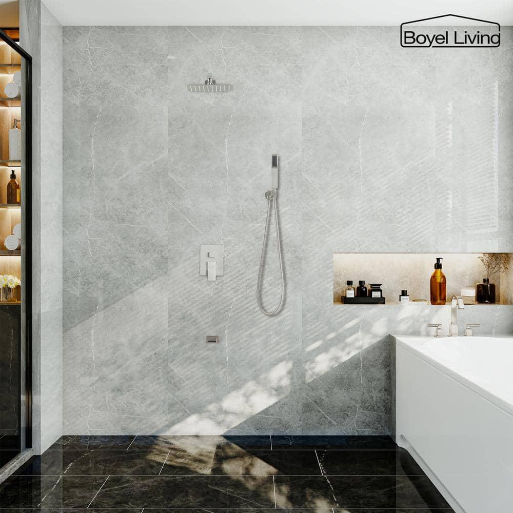 Boyel Living 10 In Wall Mounted Shower System 3-Function Rain Shower Head Shower Faucet Set with Handheld Spray Bathroom Waterfall Tub Spout Brushed Nickel