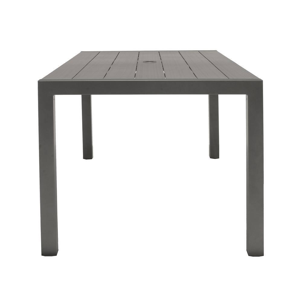 Armen Living Solana Outdoor Rectangular Aluminum Dining Table in Cosmos Grey Finish with Wood Top