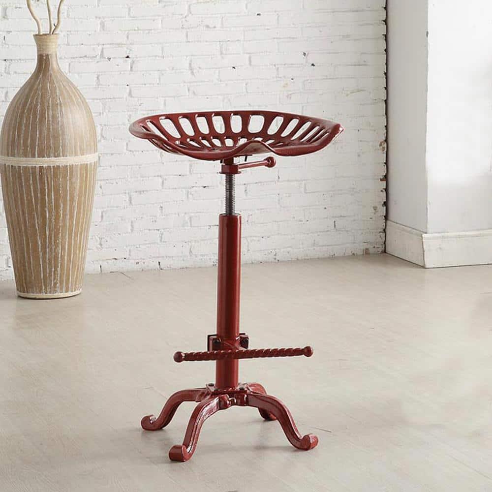 Carolina Living Adjustable Tractor Seat Counter Height Barstool Metal/Red: Wrought Iron Design, Spot Clean, 300lb Capacity