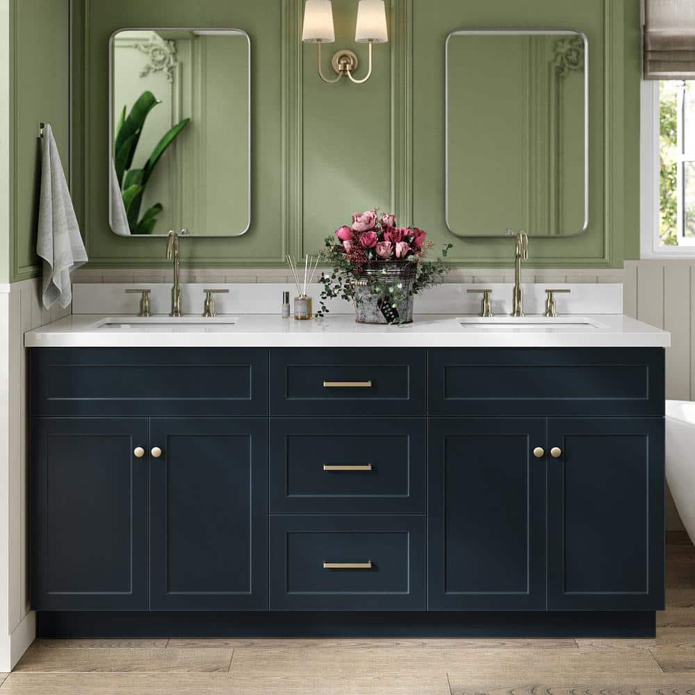 Ariel Hamlet 72 In. Double Sink Base Cabinet In Midnight Blue