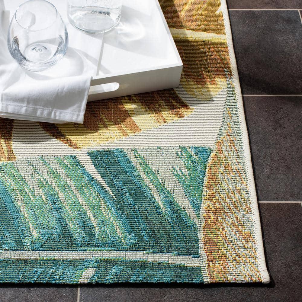 SAFAVIEH Barbados Banana Leaves Outdoor Area Rug, Gold/Green, 8' x 8' Square