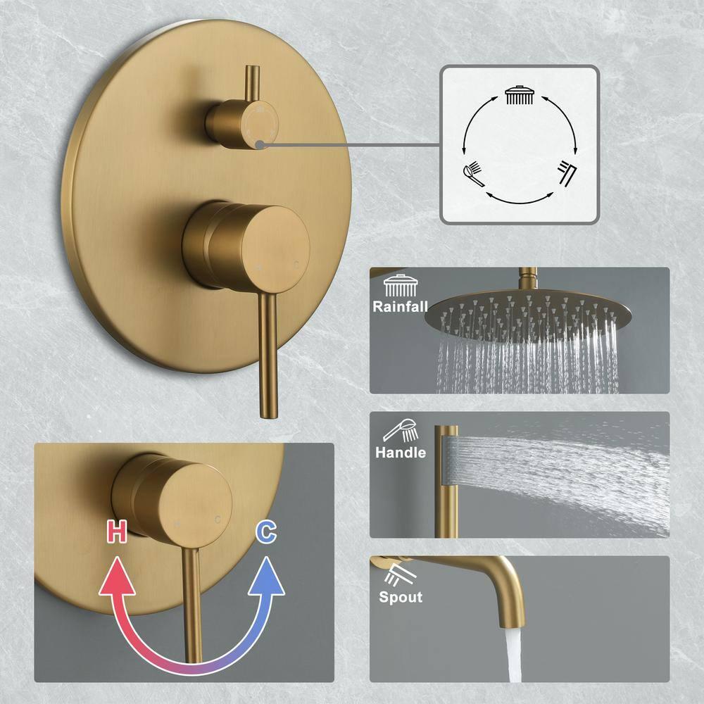 Luxury Wall-Mounted 3-Function Shower System Solid Brass Mixer Valve, 1.8 GPM Flow & Dual Showerheads with Rough-in Valve