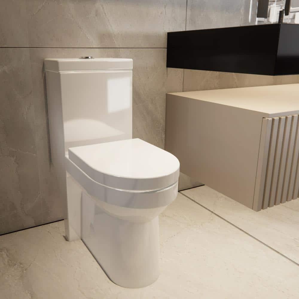 Momei One Piece Toilet,Floor-Discharge Dual Flush,Glossy White - 24.8x13x27.56