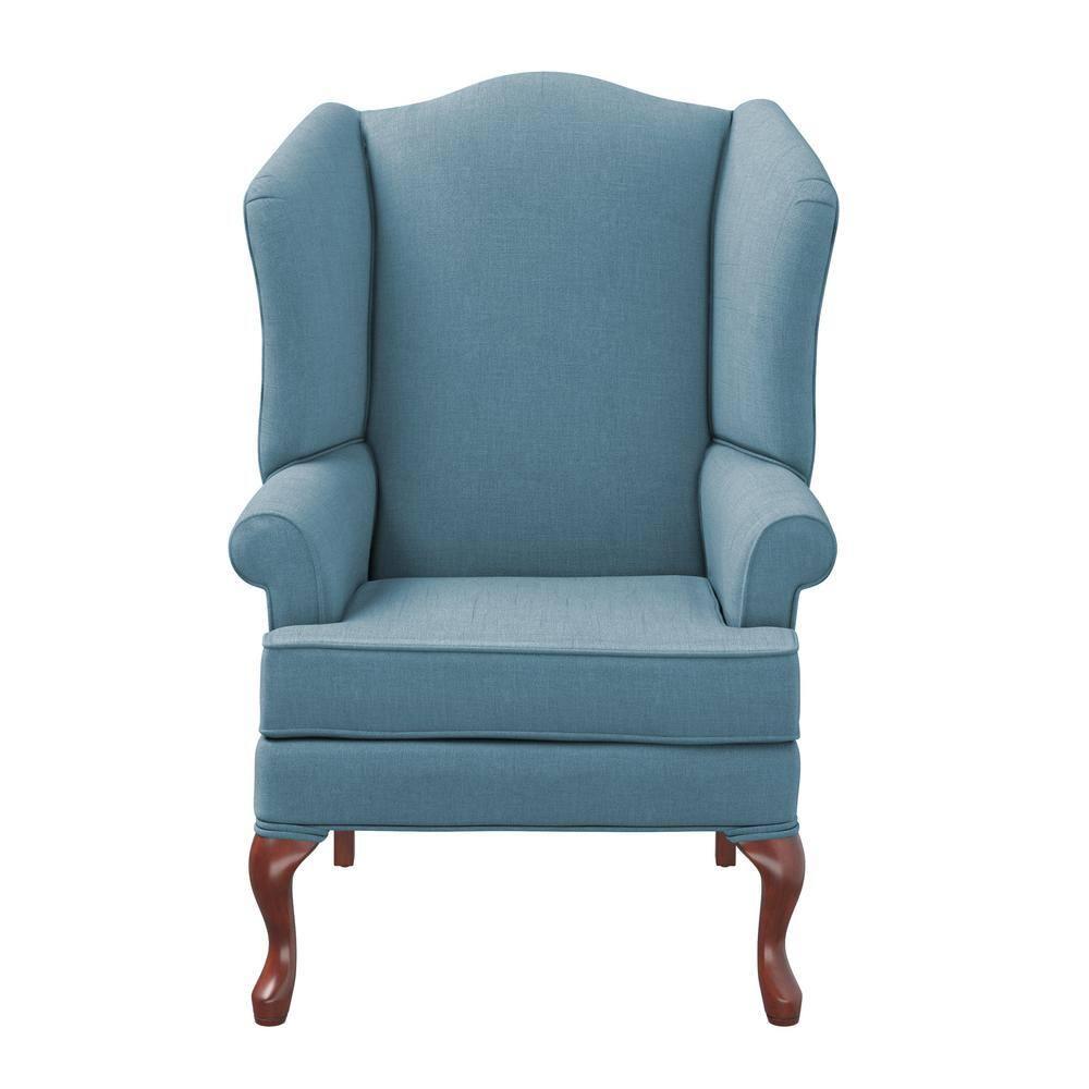 Comfort Pointe Erin Wing Back Accent Chair Blue: Handcrafted, Hardwood Frame, No Assembly Required