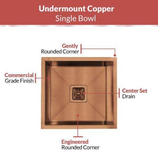 Strictly Sinks Undermount Copper Kitchen Sink – 18 Inch Single Bowl Bar Prep Sink 16 Gauge Stainless Steel