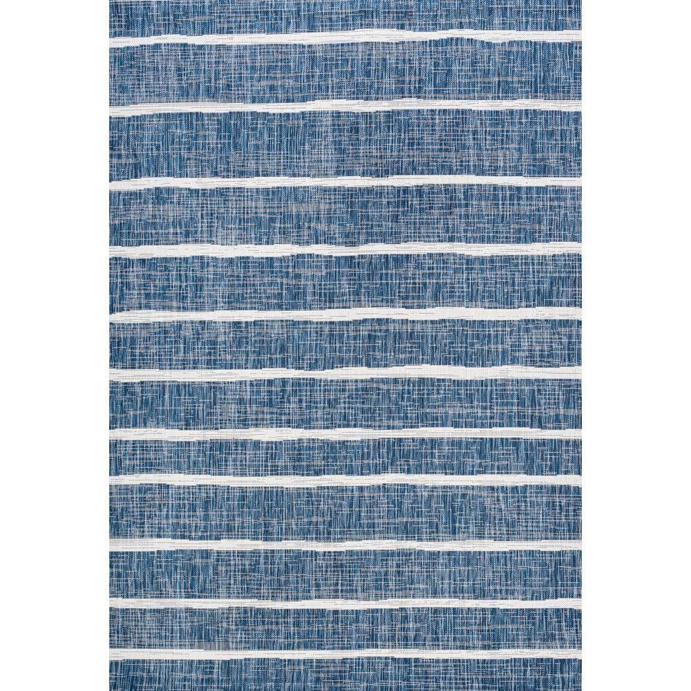 8'x10' Colonia Berber Stripe Indoor/Outdoor Area Rug, Blue/Ivory - JONATHAN Y